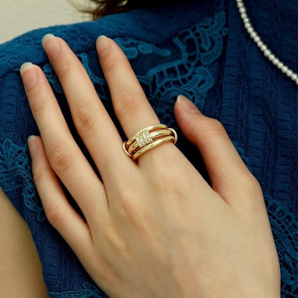 Filmoon Gold Plated Stackable Ring With Rhinestones Size 8 Eight - Picture 3 of 7